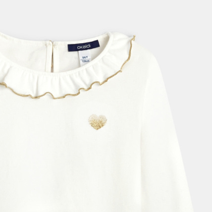 Avis T-shirt brodé coeur à col collerette blanc fille OKAIDI 2