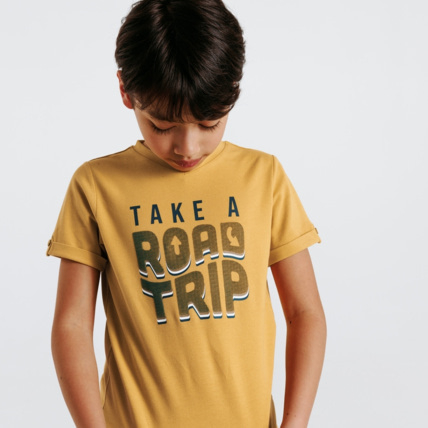 Avis T-shirt à message "road trip" jaune garçon OKAIDI 1
