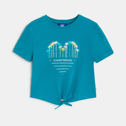 Avis T-shirt noué avec motif placé bleu fille OKAIDI 1