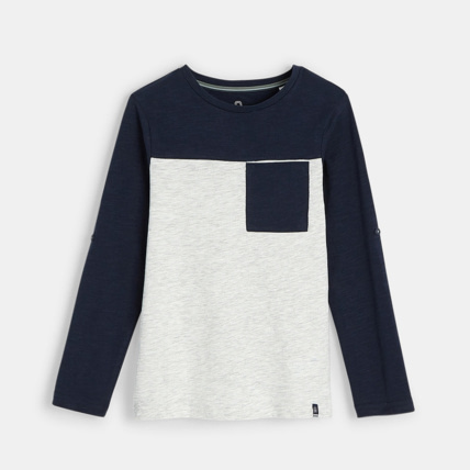 Avis T-shirt bicolore à manches retroussables gris garçon OKAIDI 1