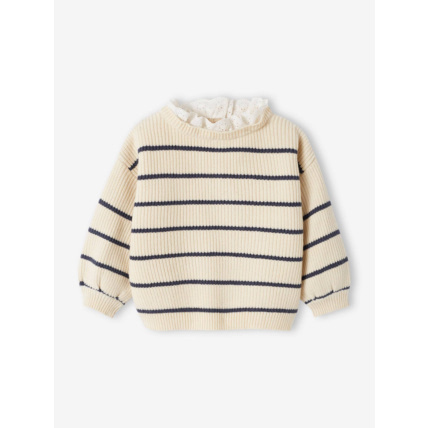 Avis Pull bébé fille en côte perlée col en broderie anglaise rayé Vertbaudet 4