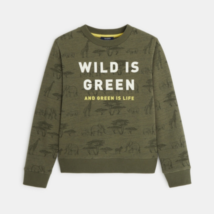 Avis Sweat-shirt à message "Wild is Green" vert garçon OKAIDI 2