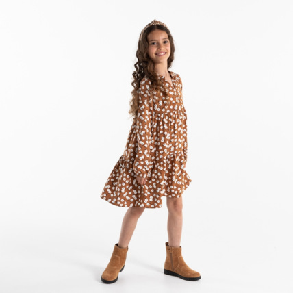 Avis Robe volantée imprimée marron fille OKAIDI 1
