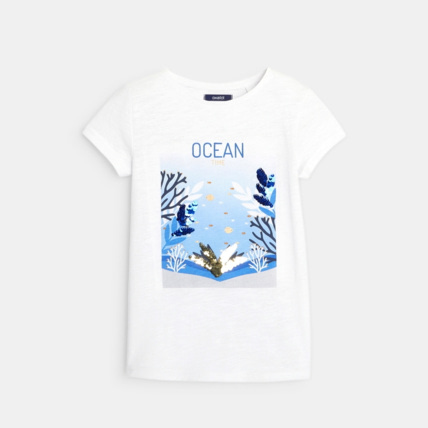 Avis T-shirt sequins magiques palmiers bleu fille OKAIDI 2