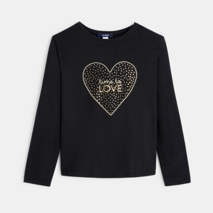 Avis T-shirt à message "time to love" noir fille OKAIDI 1