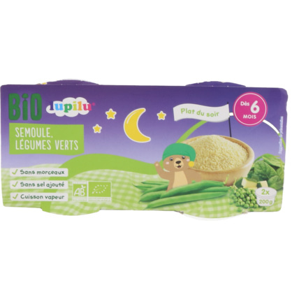 Avis Coupelles 6 mois nuit Bio - Semoule, légumes verts lupilu® 1