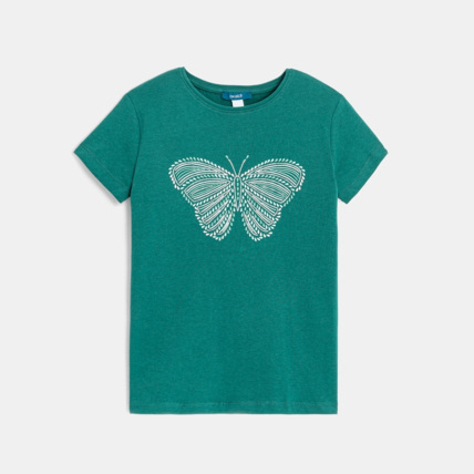 Avis T-shirt à motif pailleté papillon vert fille OKAIDI 1