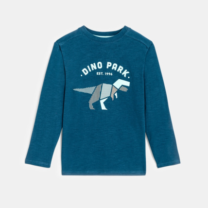 Avis T-shirt manches longues motif dinosaure bleu garçon OKAIDI 1