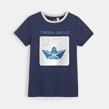 Avis T-shirt à sequins magiques bleu garçon OKAIDI 1