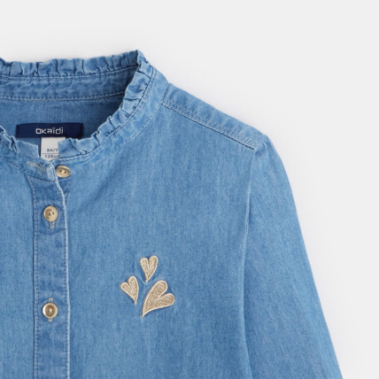 Avis Chemise frou-frou broderie cœur bleue fille OKAIDI 3