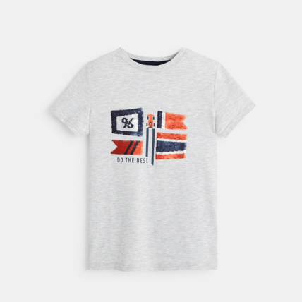 Avis T-shirt avec drapeaux en sequins blanc garçon OKAIDI 1