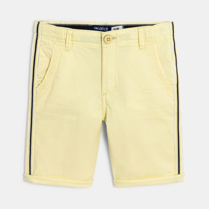 Avis Bermuda slim en toile et galon rayé jaune garçon OKAIDI 1