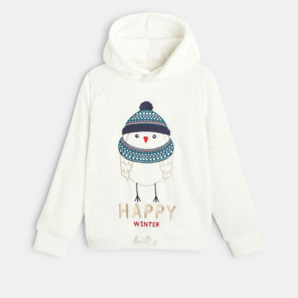Avis Sweat-shirt à capuche en velours motif pingouin blanc fille OKAIDI 1