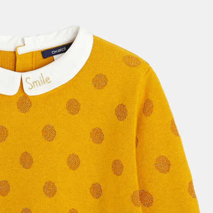 Avis Pull à pois irisés et col Claudine jaune fille OKAIDI 2