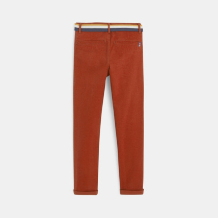 Avis Pantalon chino slim ceinturé en toile unie orange garçon OKAIDI 4