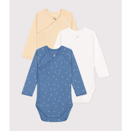 Avis Lot de 3 bodies croisés manches longues en coton bébé multicolor Petit Bateau 1