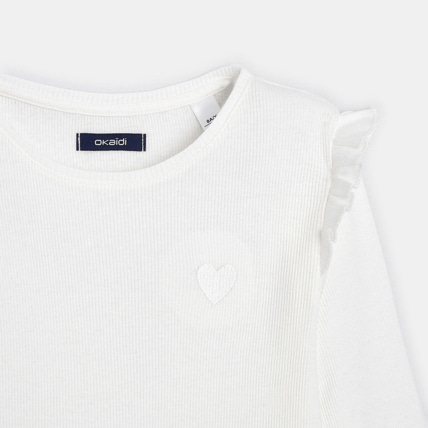 Avis T-shirt côtelé à volants blanc fille OKAIDI 3