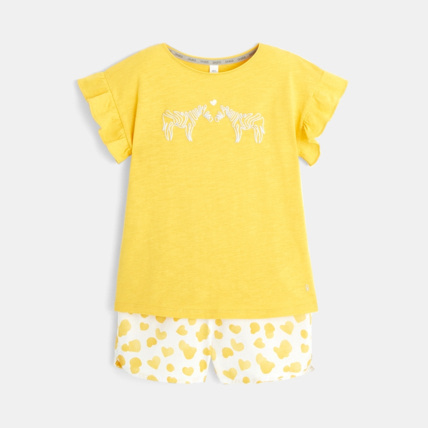 Avis Pyjashort bimatière zèbres et coeurs jaune fille OKAIDI 2