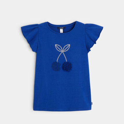 Avis T-shirt à sequins motif cerise bleu fille OKAIDI 2