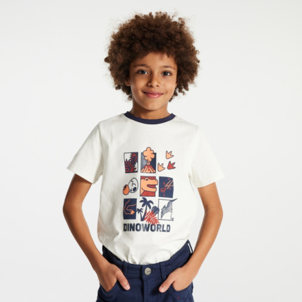 Avis T-shirt motif dinosaure blanc garçon OKAIDI 1
