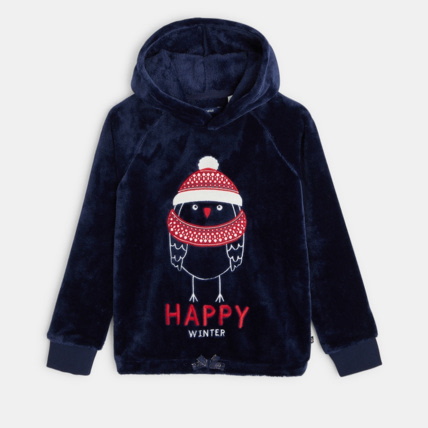 Avis Sweat-shirt à capuche en velours motif pingouin bleu fille OKAIDI 2