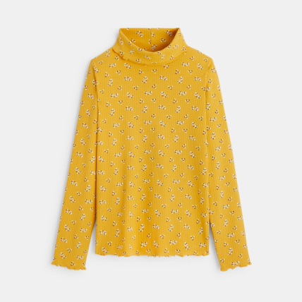 Avis T-shirt col roulé côtelé imprimé jaune fille OKAIDI 1