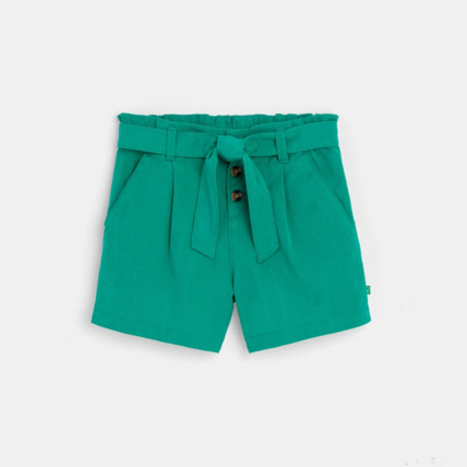 Avis Short ceinturé en toile unie vert fille OKAIDI 1
