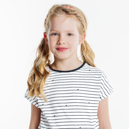 Avis T-shirt rayé petits cœurs bleu fille OKAIDI 1