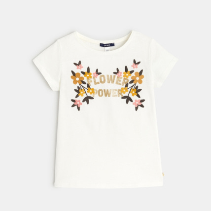 Avis T-shirt manches courtes Flower Power blanc fille OKAIDI 1
