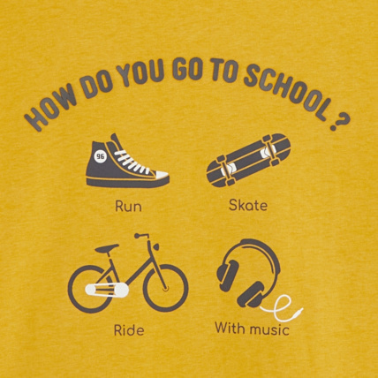 Avis T-shirt à message "how do you go to school" jaune garçon OKAIDI 2