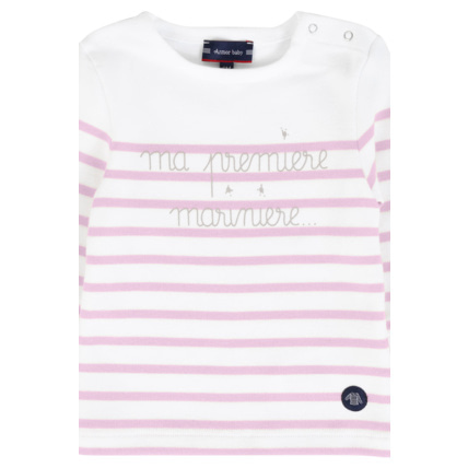 Avis Marinière Baby " Ma 1ère marinière" - coton épais - Milk/Mauve Rose ARMOR-LUX 2
