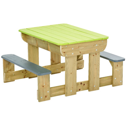 Avis Table de pique-nique en bois massif pour enfants avec bancs et bacs en plastiques Kangui 1
