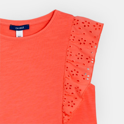Avis T-shirt détail broderie anglaise orange fille OKAIDI 3
