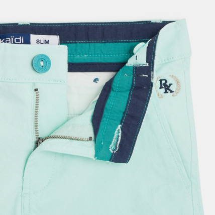 Avis Bermuda slim ceinturé en toile unie turquoise garçon OKAIDI 2