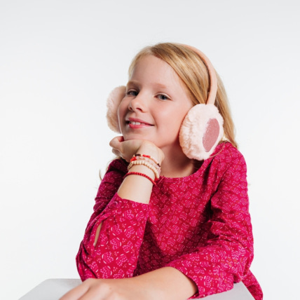 Avis Cache-oreilles fourrure et paillettes rose fille OKAIDI 1