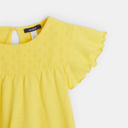 Avis T-shirt détail broderie anglaise jaune fille OKAIDI 3