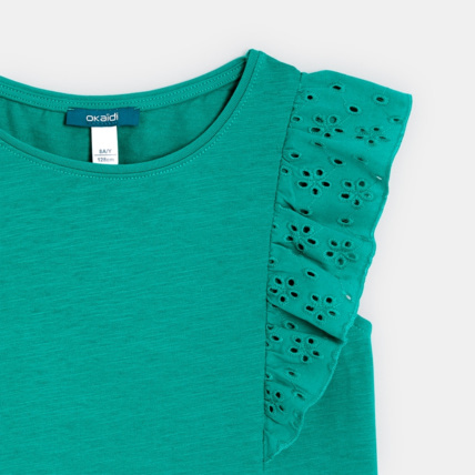 Avis T-shirt détail broderie anglaise vert fille OKAIDI 3
