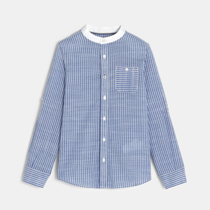 Avis Chemise effet lin col mao rayée bleue garçon OKAIDI 1
