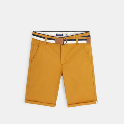Avis Bermuda slim en toile + ceinture jaune garçon OKAIDI 1