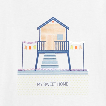 Avis T-shirt col rond "home my sweet home" bleu fille OKAIDI 3