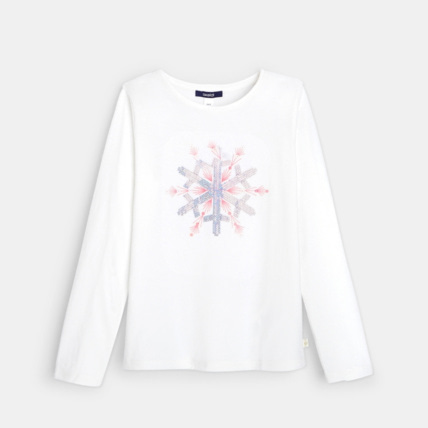 Avis T-shirt coton bio sequins et broderies flocon blanc fille OKAIDI 2