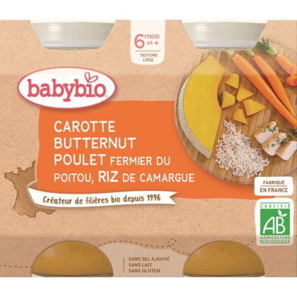 Avis Carotte Butternut de Provence Poulet fermier de France Riz de Camargue Babybio 1