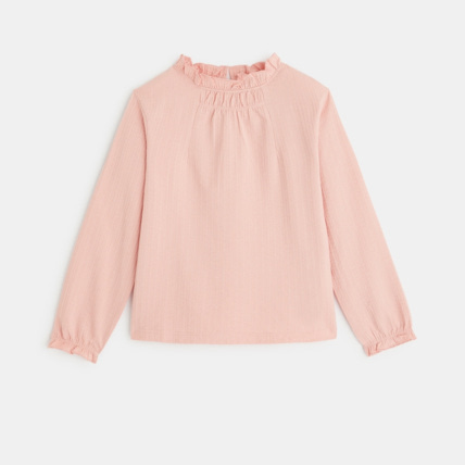 Avis Blouse unie à col volanté rose fille OKAIDI 1