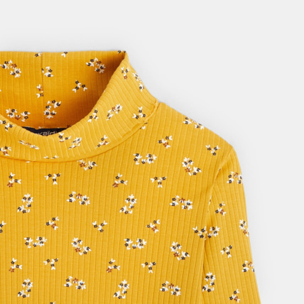 Avis T-shirt col roulé côtelé imprimé jaune fille OKAIDI 2