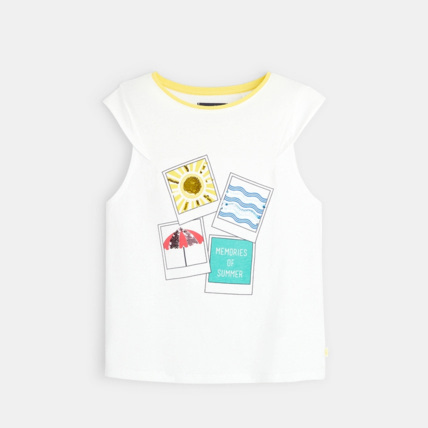 Avis T-shirt à message et sequins jaune fille OKAIDI 2