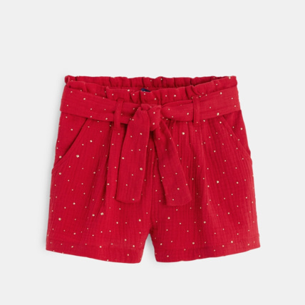 Avis Short en gaze de coton motifs pois dorés rouge fille OKAIDI 1