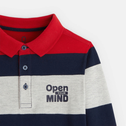 Avis Polo rayé à message "Open your mind" rouge garçon OKAIDI 3