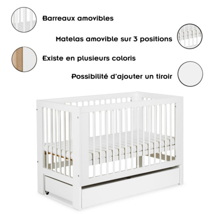 Avis Lit bébé à barreaux avec tiroir Olivia Mon Mobilier Design 3