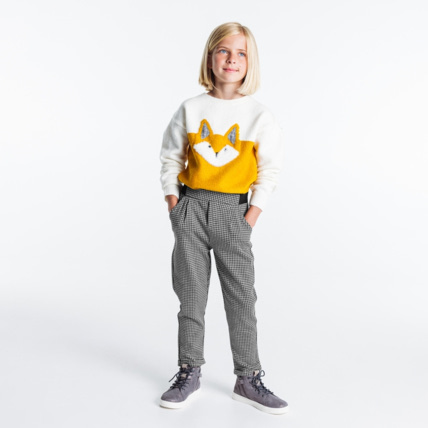Avis Pantalon à carreaux Pied-de-Poule gris fille OKAIDI 1