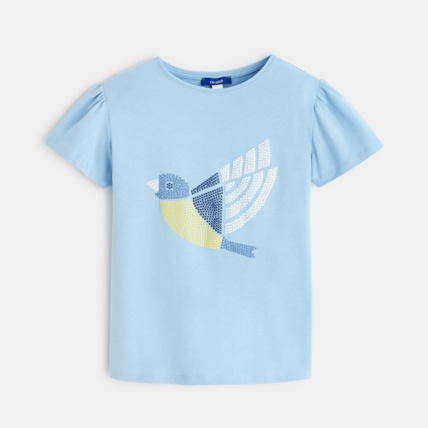 Avis T-shirt imprimé oiseau point de croix bleu fille OKAIDI 1